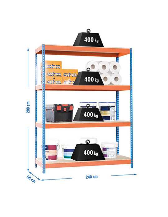 Estanteria 2000x2400x900 SIMONFORTE 2409/4 CHIPBOARD AZUL/NARANJA/MADER marca SIMONRACK