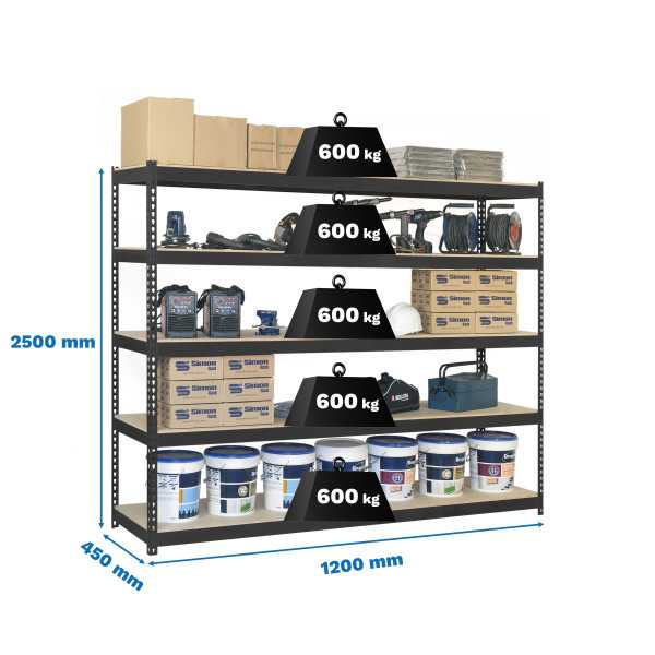Estanteria 2500x1200x450 SIMONFORTE 1204/5 CHIPBOARD 2500 ANTRACITA/MAD marca SIMONRACK