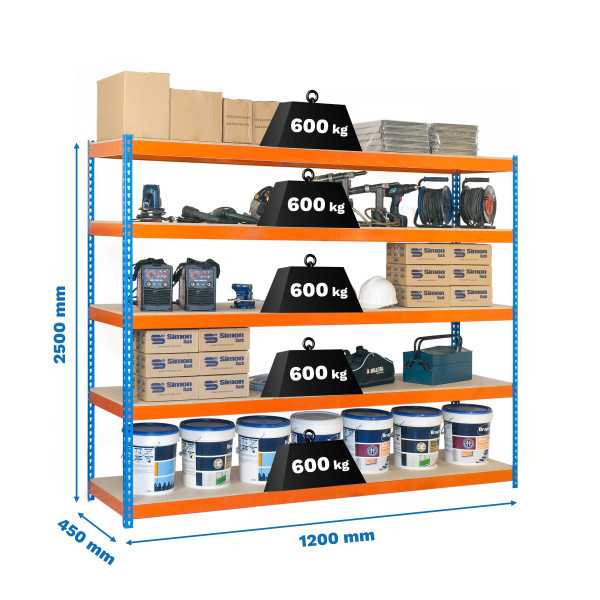 Estanteria 2500x1200x450 SIMONFORTE 1204/5 CHIPBOARD 2500 AZ/NAR/MAD marca SIMONRACK