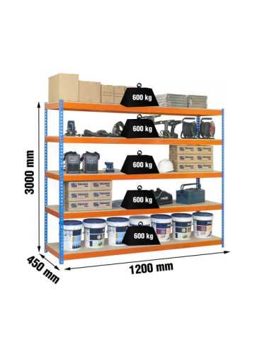 Estanteria 3000x1200x450 SIMONFORTE 1204/5 CHIPBOARD 3000 AZ/NAR/MAD marca SIMONRACK