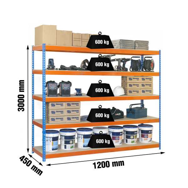 Estanteria 3000x1200x450 SIMONFORTE 1204/5 CHIPBOARD 3000 AZ/NAR/MAD marca SIMONRACK