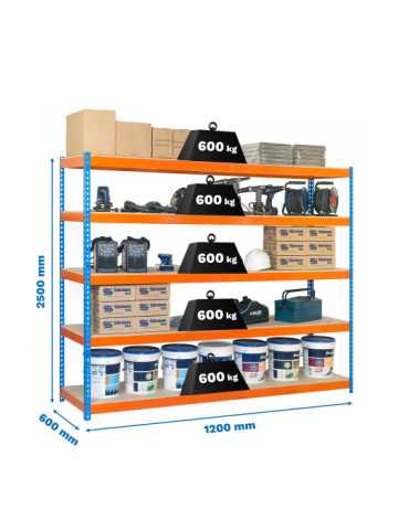 Estanteria 2500x1200x600 SIMONFORTE 1206/5 CHIPBOARD 2500 AZ/NAR/MAD marca SIMONRACK
