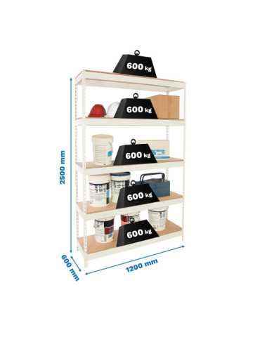 Estanteria 2500x1200x600 SIMONFORTE 1206/5 CHIPBOARD 2500 BLANCO/MADERA marca SIMONRACK
