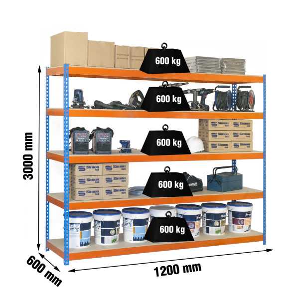 Estanteria 3000x1200x600 SIMONFORTE 1206/5 CHIPBOARD 3000 AZ/NAR/MAD marca SIMONRACK