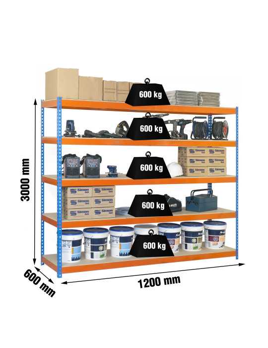 Estanteria 3000x1200x600 SIMONFORTE 1206/5 CHIPBOARD 3000 AZ/NAR/MAD marca SIMONRACK