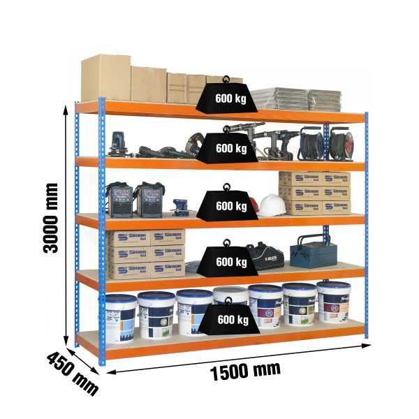 Estanteria 3000x1500x450 SIMONFORTE 1504/5 CHIPBOARD 3000 AZ/NAR/MAD marca SIMONRACK