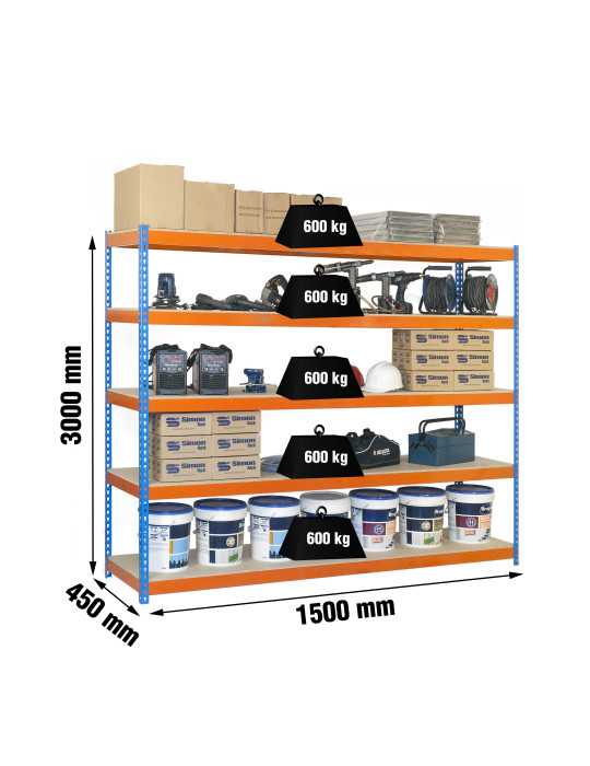 Estanteria 3000x1500x450 SIMONFORTE 1504/5 CHIPBOARD 3000 AZ/NAR/MAD marca SIMONRACK