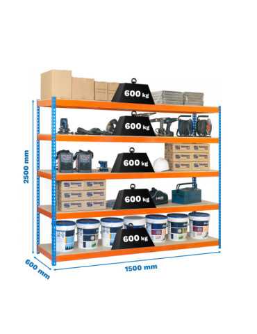 Estanteria 2500x1500x600 SIMONFORTE 1506/5 CHIPBOARD 2500 AZ/NAR/MAD marca SIMONRACK