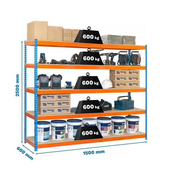 Estanteria 2500x1500x600 SIMONFORTE 1506/5 CHIPBOARD 2500 AZ/NAR/MAD marca SIMONRACK