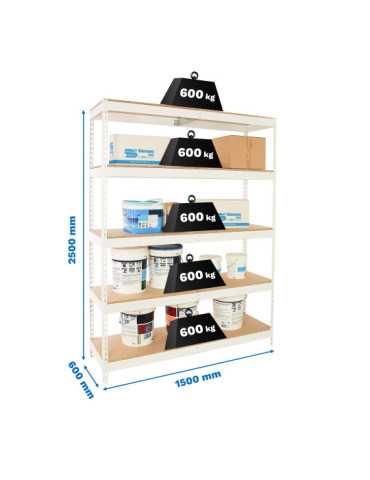 Estanteria 2500x1500x600 SIMONFORTE 1506/5 CHIPBOARD 2500 BLANCO/MADERA marca SIMONRACK
