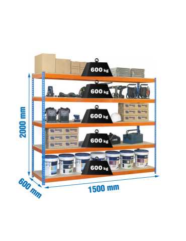 Estanteria 2000x1500x600 SIMONFORTE 1506/5 CHIPBOARD AZUL/NARANJA/MADER marca SIMONRACK