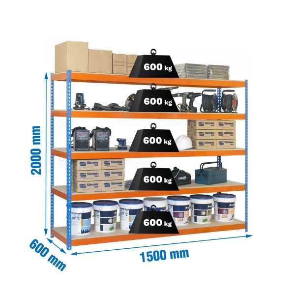 Estanteria 2000x1500x600 SIMONFORTE 1506/5 CHIPBOARD AZUL/NARANJA/MADER marca SIMONRACK