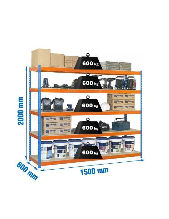 Estanteria 2000x1500x600 SIMONFORTE 1506/5 CHIPBOARD AZUL/NARANJA/MADER marca SIMONRACK