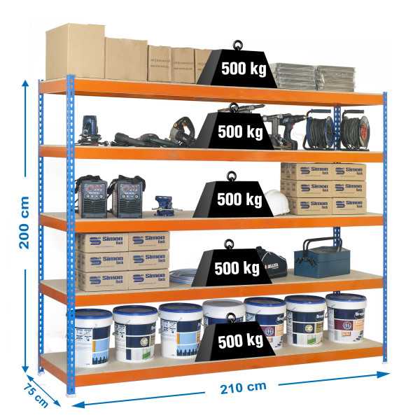 Estanteria 2000x2100x750 SIMONFORTE 2107/5 CHIPBOARD AZUL/NARANJA/MADER marca SIMONRACK