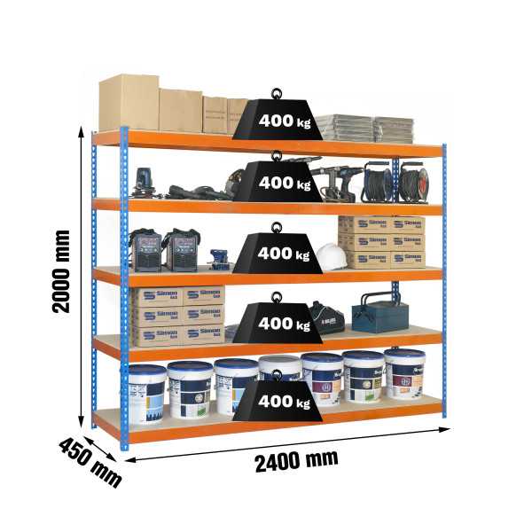 Estanteria 2000x2400x450 SIMONFORTE 2404/5 CHIPBOARD AZUL/NARANJA/MADER marca SIMONRACK