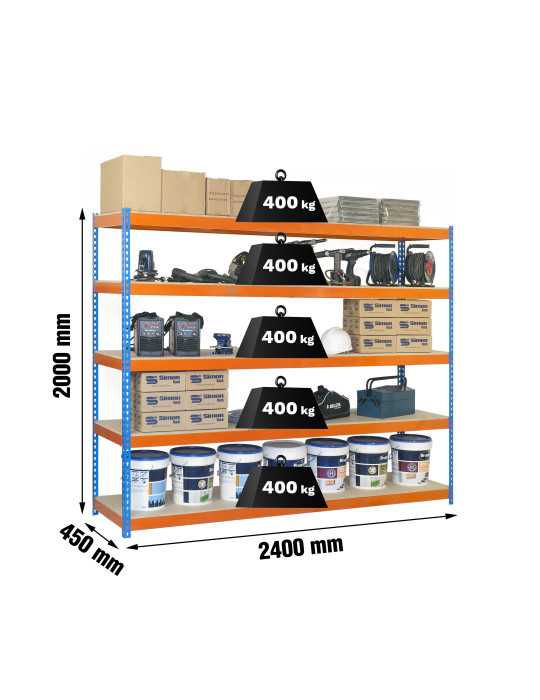 Estanteria 2000x2400x450 SIMONFORTE 2404/5 CHIPBOARD AZUL/NARANJA/MADER marca SIMONRACK