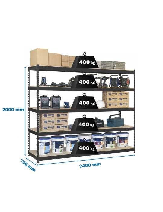 Estanteria 2000x2400x750 SIMONFORTE 2407/5 CHIPBOARD ANTRACITA/MADERA marca SIMONRACK