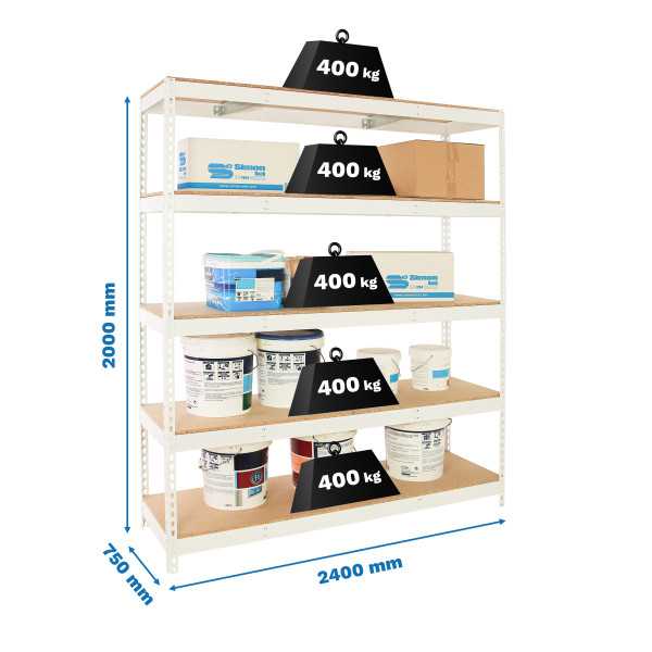 Estanteria 2000x2400x750 SIMONFORTE 2407/5 CHIPBOARD BLANCO/MADERA marca SIMONRACK