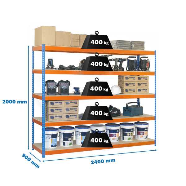 Estanteria 2000x2400x900 SIMONFORTE 2409/5 CHIPBOARD AZUL/NARANJA/MADER marca SIMONRACK