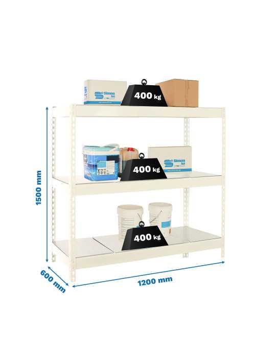 Estanteria 1500x1200x600 ECOFORTE 1206/3 METAL 1500 BLANCO/GALVA marca SIMONRACK