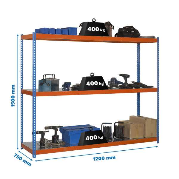 Estanteria 1500x1200x750 ECOFORTE 1207/3 METAL 1500 AZUL/NARANJA/GALVA marca SIMONRACK