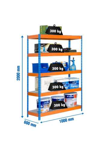 Estanteria 2000x1000x600 BRICOFORTE 1006/5 METAL AZUL/NARANJA/GALVA marca SIMONRACK