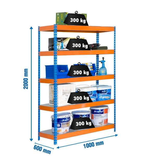 Estanteria 2000x1000x600 BRICOFORTE 1006/5 METAL AZUL/NARANJA/GALVA marca SIMONRACK