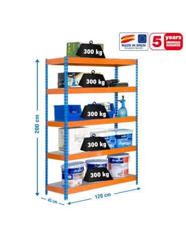 Estanteria 2000x1200x450 BRICOFORTE 1204/5 METAL AZUL/NARANJA/GALVA marca SIMONRACK