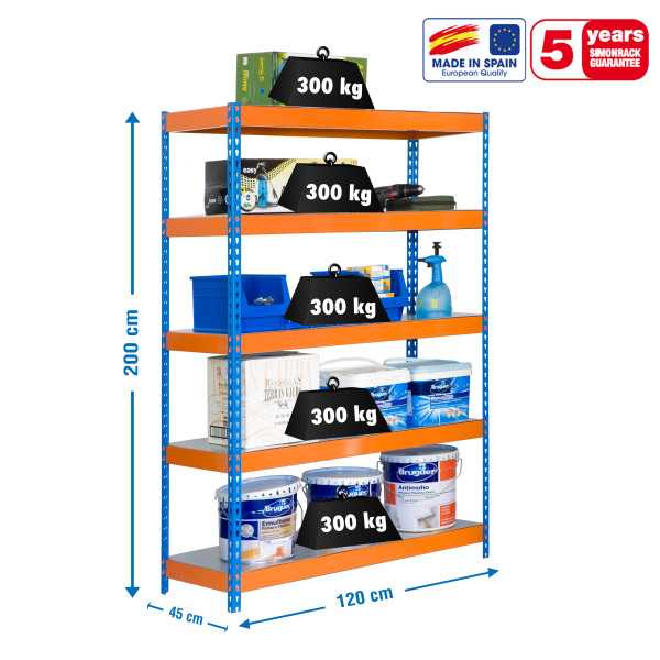 Estanteria 2000x1200x450 BRICOFORTE 1204/5 METAL AZUL/NARANJA/GALVA marca SIMONRACK