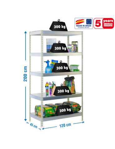 Estanteria 2000x1200x450 BRICOFORTE 1204/5 METAL GALVA/GALVA marca SIMONRACK