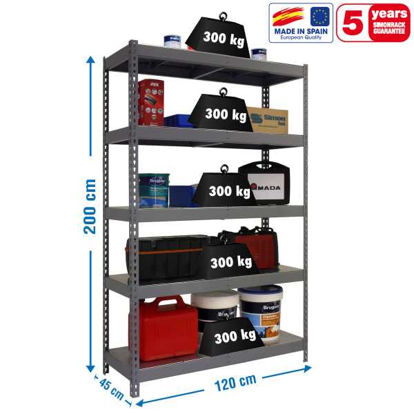 Estanteria 2000x1200x450 BRICOFORTE 1204/5 METAL GRIS/GALVA marca SIMONRACK