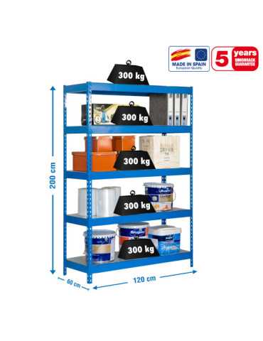 Estanteria 2000x1200x600 BRICOFORTE 1206/5 METAL AZUL/GALVA marca SIMONRACK