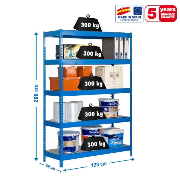 Estanteria 2000x1200x600 BRICOFORTE 1206/5 METAL AZUL/GALVA marca SIMONRACK