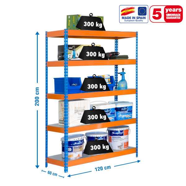 Estanteria 2000x1200x600 BRICOFORTE 1206/5 METAL AZUL/NARANJA/GALVA marca SIMONRACK