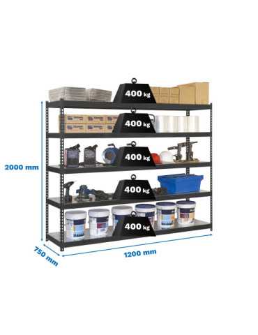 Estanteria 2000x1200x750 ECOFORTE 1207/5 METAL ANTRACITA/GALVA marca SIMONRACK