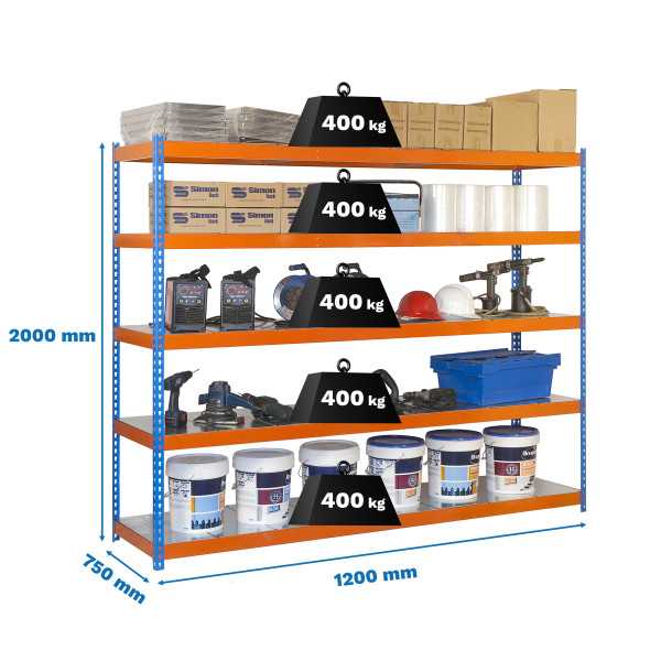 Estanteria 2000x1200x750 ECOFORTE 1207/5 METAL AZUL/NARANJA/GALVA marca SIMONRACK