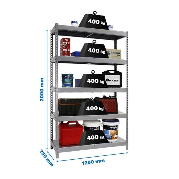 Estanteria 2000x1200x750 ECOFORTE 1207/5 METAL GRIS/GALVA marca SIMONRACK