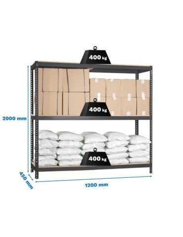 Estanteria 2000x1200x450 ECOFORTE 1204/3 CHIPBOARD ANTRACITA/MADERA marca SIMONRACK