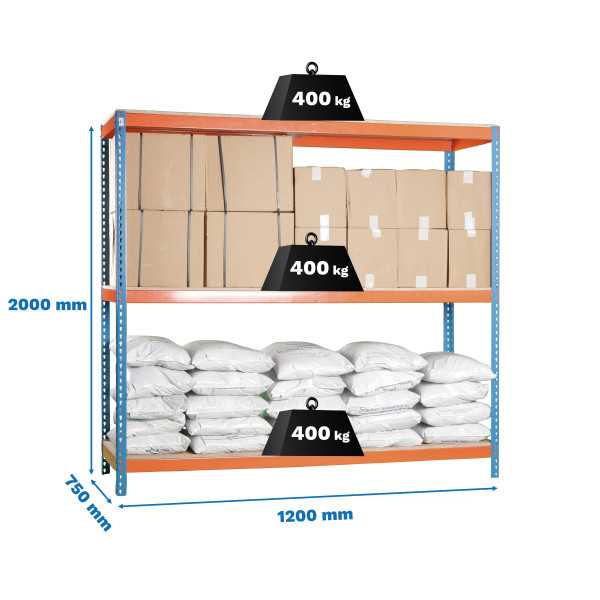 Estanteria 2000x1200x750 ECOFORTE 1207/3 CHIPBOARD AZUL/NARANJA/MADER marca SIMONRACK
