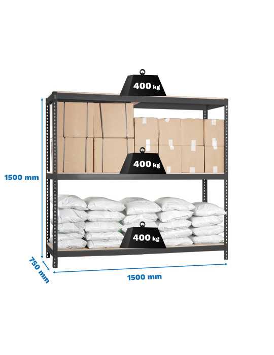 Estanteria 1500x1500x750 ECOFORTE 1507/3 CHIPBOARD 1500 ANTRACITA/MAD marca SIMONRACK