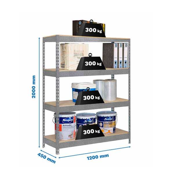 Estanteria 2000x1200x450 BRICOFORTE 1204/4 CHIPBOARD GALVA/MADERA marca SIMONRACK