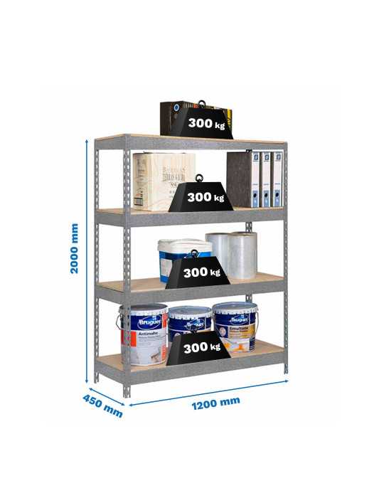 Estanteria 2000x1200x450 BRICOFORTE 1204/4 CHIPBOARD GALVA/MADERA marca SIMONRACK