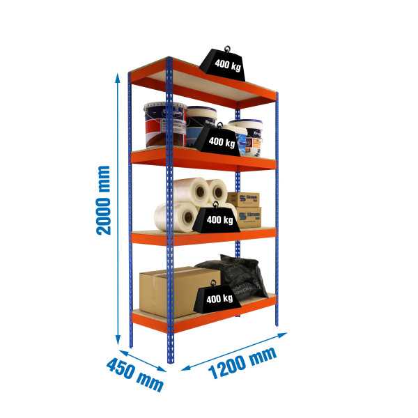 Estanteria 2000x1200x450 ECOFORTE 1204/4 CHIPBOARD AZUL/NARANJA/MADERA marca SIMONRACK