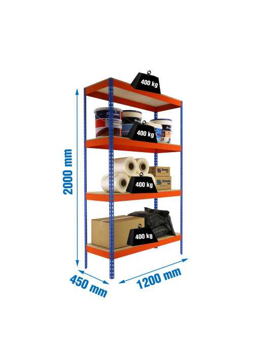 Estanteria 2000x1200x450 ECOFORTE 1204/4 CHIPBOARD AZUL/NARANJA/MADERA marca SIMONRACK