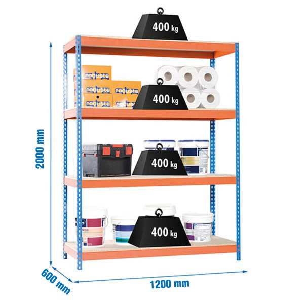 Estanteria 2000x1200x600 ECOFORTE 1206/4 CHIPBOARD AZUL/NARANJA/MADERA marca SIMONRACK