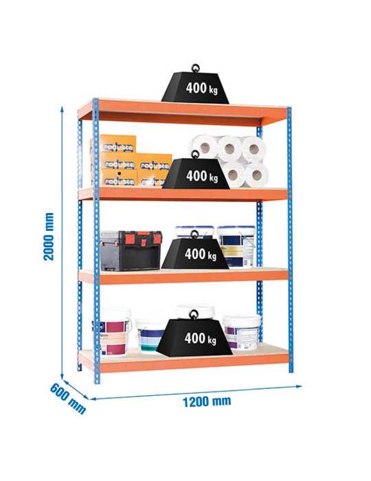Estanteria 2000x1200x600 ECOFORTE 1206/4 CHIPBOARD AZUL/NARANJA/MADERA marca SIMONRACK