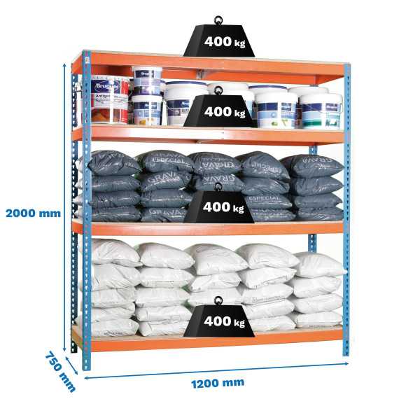 Estanteria 2000x1200x750 ECOFORTE 1207/4 CHIPBOARD AZUL/NARANJA/MADERA marca SIMONRACK