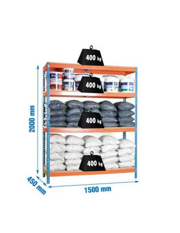 Estanteria 2000x1500x450 ECOFORTE 1504/4 CHIPBOARD AZUL/NARANJA/MADERA marca SIMONRACK