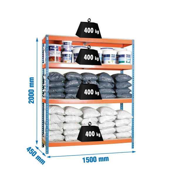 Estanteria 2000x1500x450 ECOFORTE 1504/4 CHIPBOARD AZUL/NARANJA/MADERA marca SIMONRACK