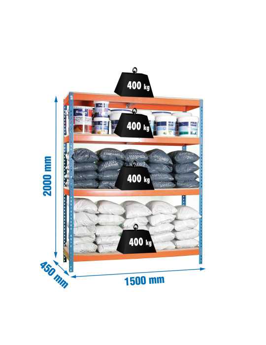 Estanteria 2000x1500x450 ECOFORTE 1504/4 CHIPBOARD AZUL/NARANJA/MADERA marca SIMONRACK